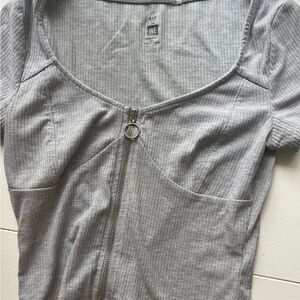 PacSun Gray Ribbed Short Sleeve Bodysuit